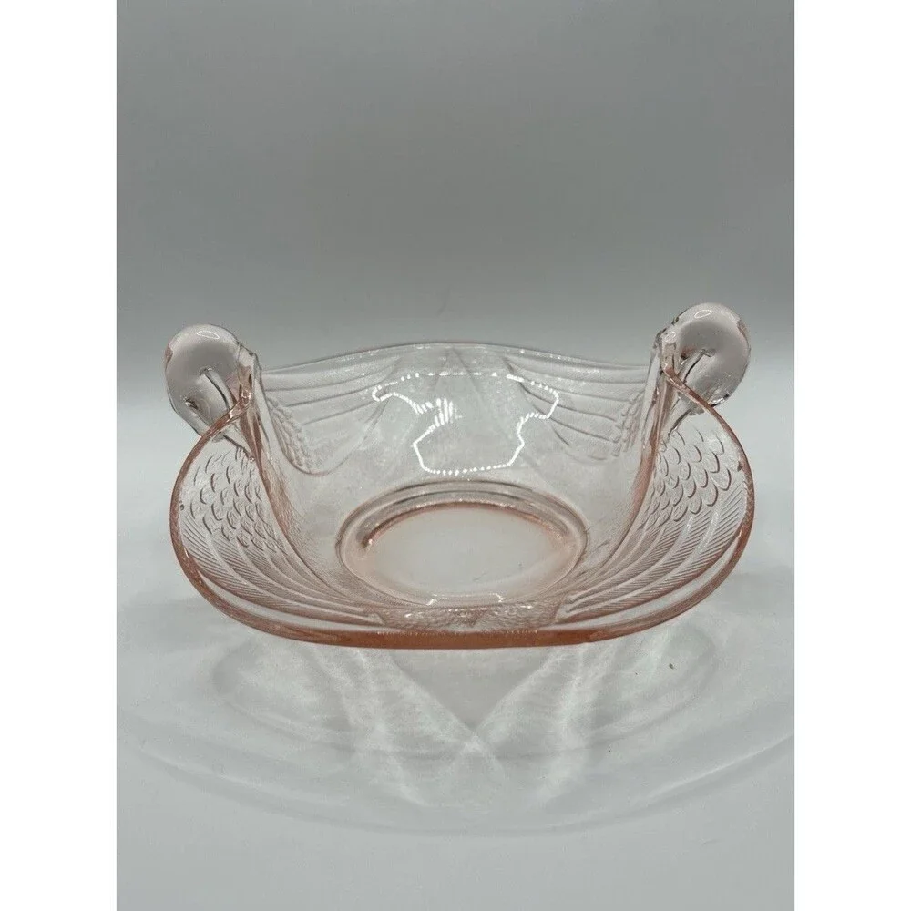 Fenton Pink Depression Glass Double Swan Console Bowl VTG Excellent Condition